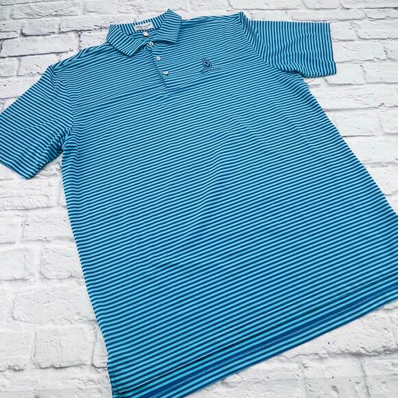 PETER‎ MILLAR Men's Summer Comfort Polo Shirt Large Blue Stripe Short Sleeve - Picture 1 of 9